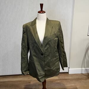 BANANA REPUBLIC Women's One Button Linen-Cotton Blazer Size 14 In Olive